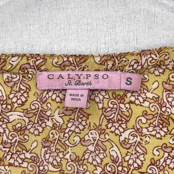 CALYPSO ST. BARTH Shirt Womens Small Gold Brown Printed Silk Long Sleeve Tunic - Picture 11 of 16